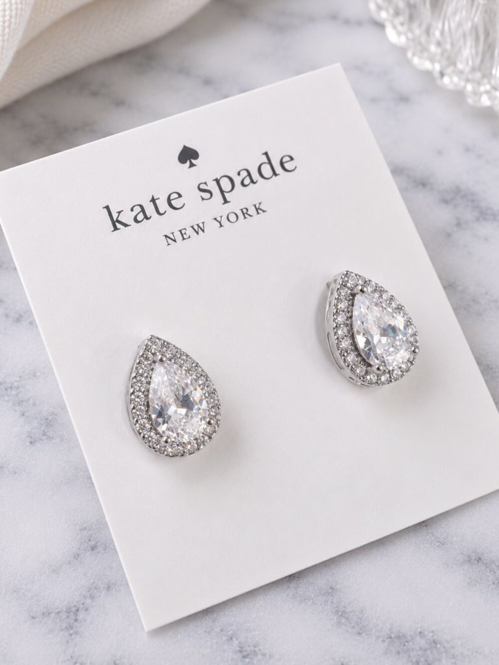 Kate Spade Teardrop Crystal Stud Earrings Silver Bridal